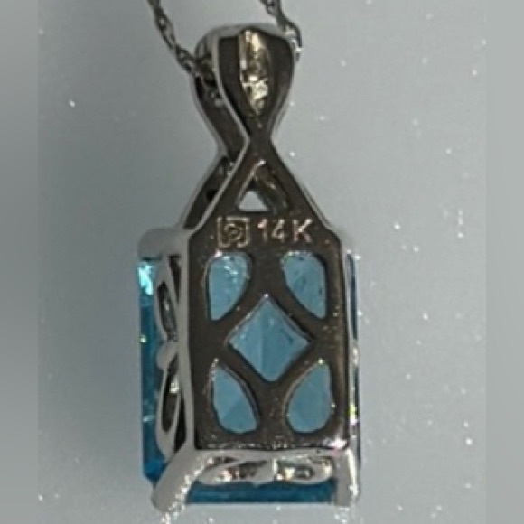14k real solid white gold Topaz diamonds necklace - Picture 3 of 7